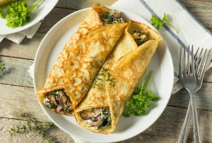 Crêpes légères aux champignons et épinards