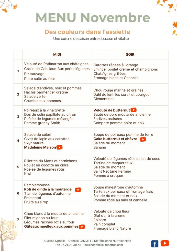 Menu Novembre 2025