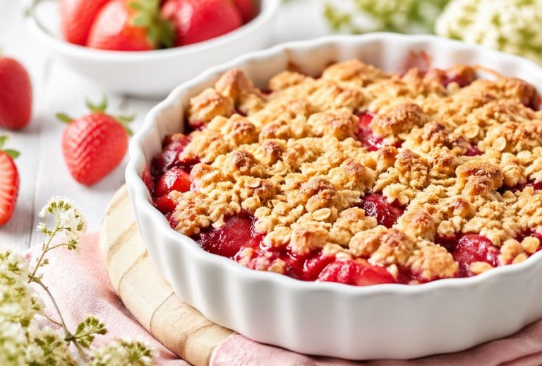 Crumble aux fraises croustillant aux flocons d’avoine