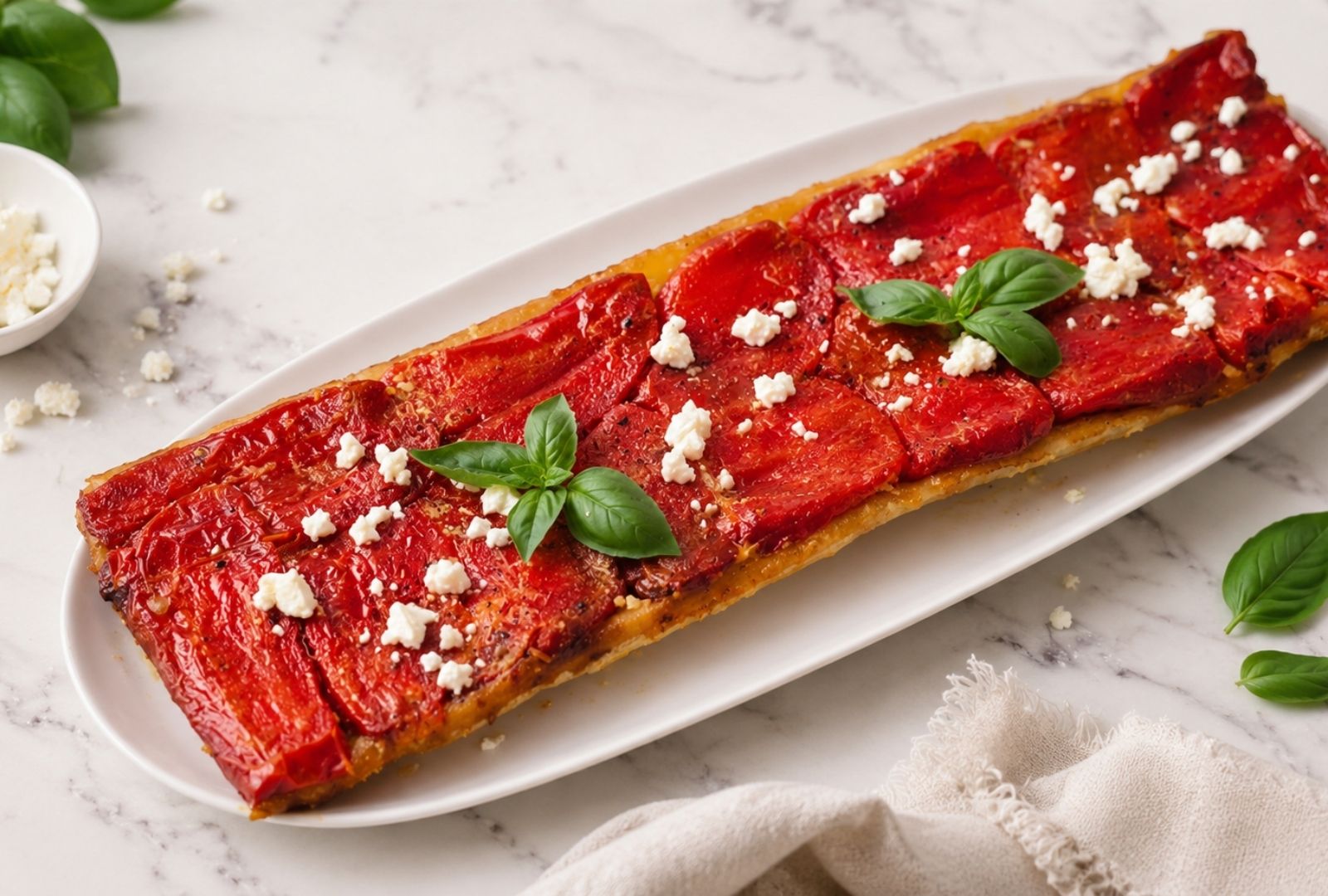 Tarte Tatin aux poivrons rôtis et à la feta de brebis