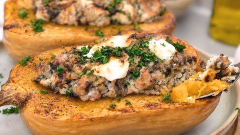 Butternut au four farcie au champignon chevre et poulet BLOG